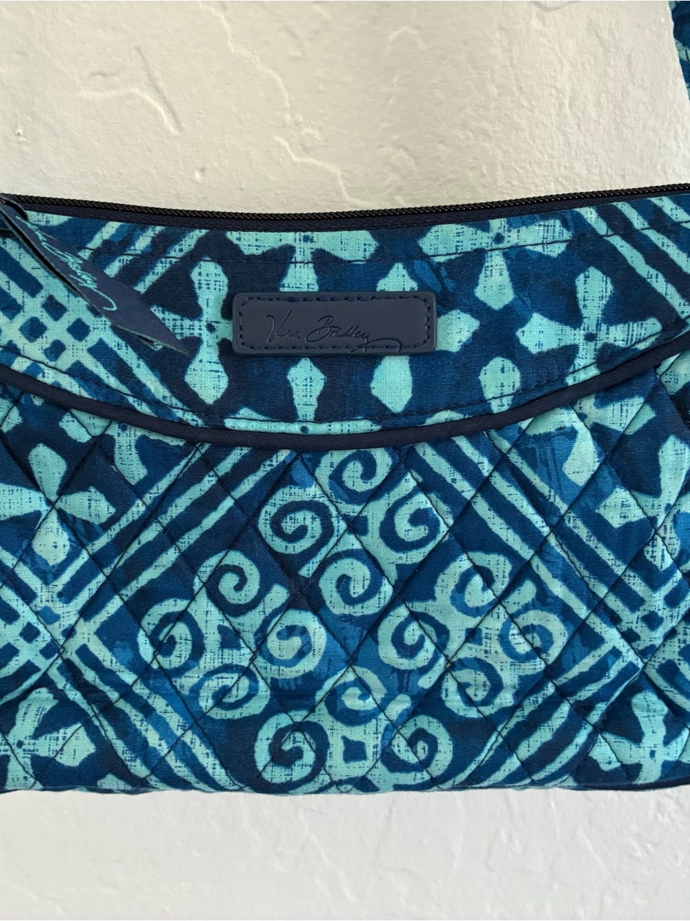 Vera Bradley Little Crossbody Bag Cuban Tiles Blue Quilted Cotton Purse